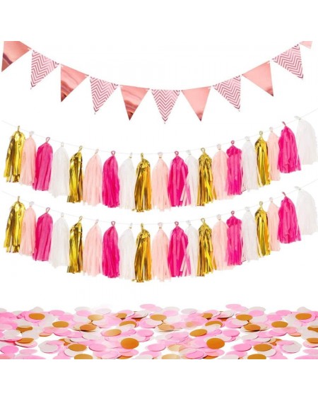 Banners & Garlands Sparkly 40PCS Gold Pink Tassel Garland and 15PCS Paper Pennant Banner Triangle Flags Bunting and 10g Gold ...