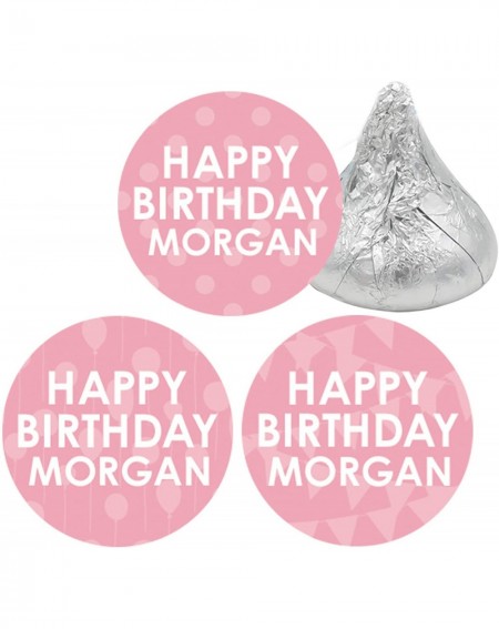 Favors Personalized Happy Birthday Party Favor Stickers with Name - 180 Labels (Light Pink) - Light Pink - CT198SQQ0AX $25.19