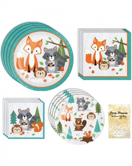 Party Packs Woodland Animals Party Supplies- Cute Design for Boys & Girls- 16 Guests- 65 Pieces- Disposable Paper Dinnerware-...