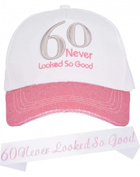 Favors 60th Birthday Gifts for Women- 60th Birthday Sash and Hat- Baseball Cap Pink- 60 Never Looked So Good Sash 60th Birthd...