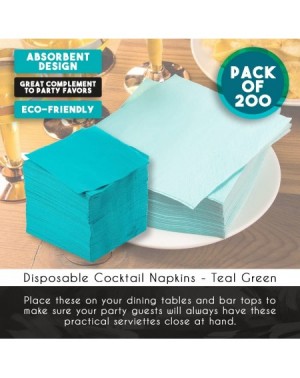 Tableware Cocktail Napkins - 200-Pack Disposable Paper Napkins- 2-Ply- Teal Green- 5 x 5 Inches Folded - C2180CCTTM3 $14.84