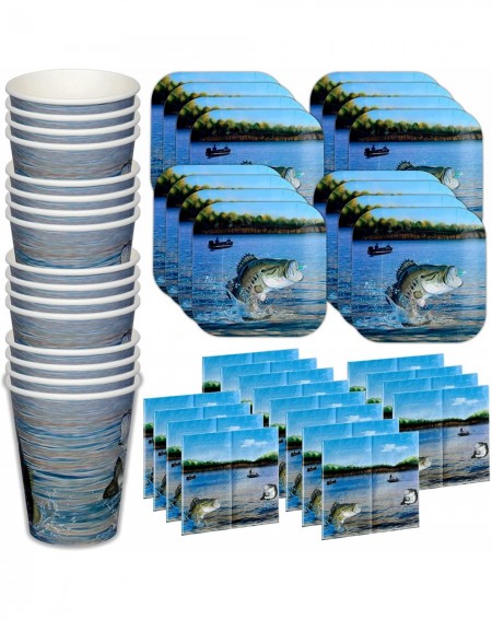 Tableware Gone Fishin' Dinnerware Bundle for 16 - Dinner Plates- Cups- Napkins - Great for Father's Day- Fishing Tournament- ...