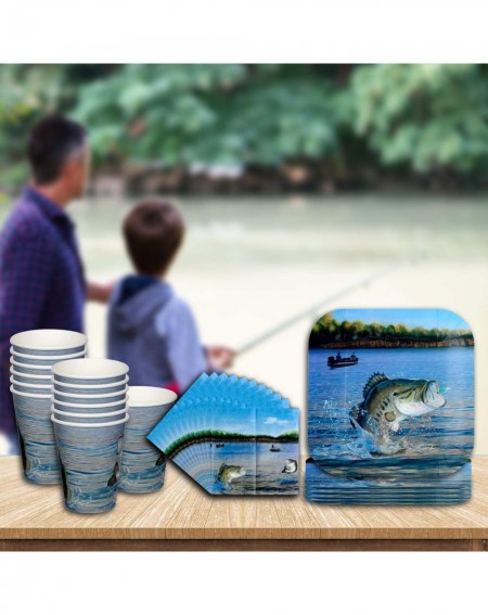 Tableware Gone Fishin' Dinnerware Bundle for 16 - Dinner Plates- Cups- Napkins - Great for Father's Day- Fishing Tournament- ...