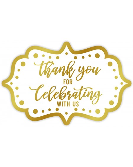 Favors Thank You for Celebrating with Us Stickers - Metallic Gold Foil - Fancy Frame Labels Decorations - 63 Stickers - C9193...