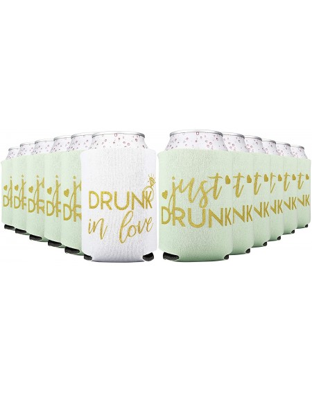 Adult Novelty Drunk In Love and Just Drunk Bachelorette Party Can Coolers- Set of 12 White and Mint Green Beer Can Coolies- P...
