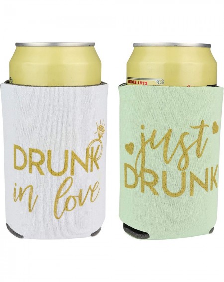 Adult Novelty Drunk In Love and Just Drunk Bachelorette Party Can Coolers- Set of 12 White and Mint Green Beer Can Coolies- P...