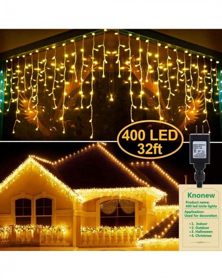 Indoor String Lights LED Icicle Lights- 400 LEDs- 32ft- 8 Modes- Curtain Fairy Light with 75 Drops- Clear Wire LED String Dec...