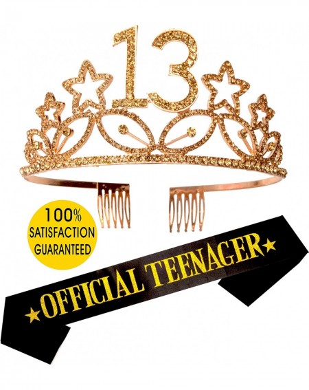 Party Packs 13th Birthday Gifts for Girl- 13th Birthday Tiara and Sash Gold- Happy 13th Birthday Party Supplies- 13 & Fabulou...