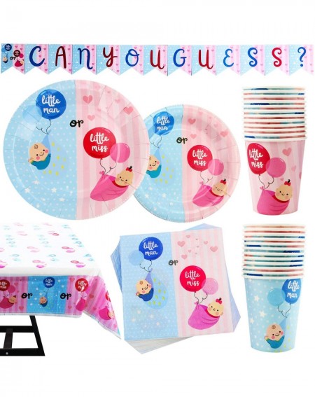 Party Tableware 102 Piece Gender Reveal Party Supplies Set Including Banner- Plates- Cups- Napkins- and Tablecloth- Serves 25...