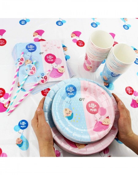 Party Tableware 102 Piece Gender Reveal Party Supplies Set Including Banner- Plates- Cups- Napkins- and Tablecloth- Serves 25...