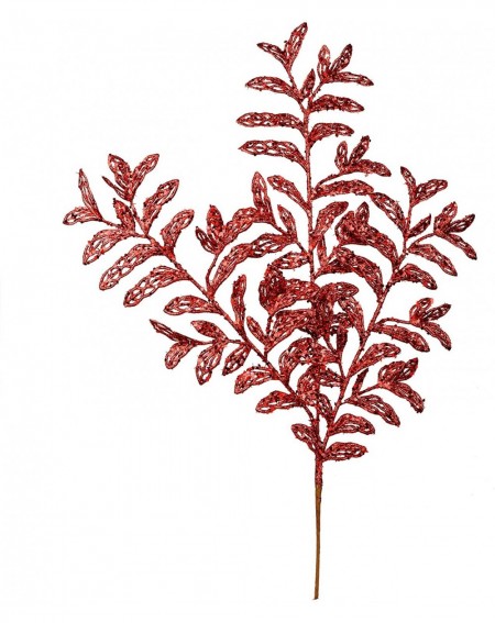 Bipinnate Glitter Leaf Aritificial Spray Christmas-Decor- 22"- Red- 12 Piece - Red - CO18A6RE327