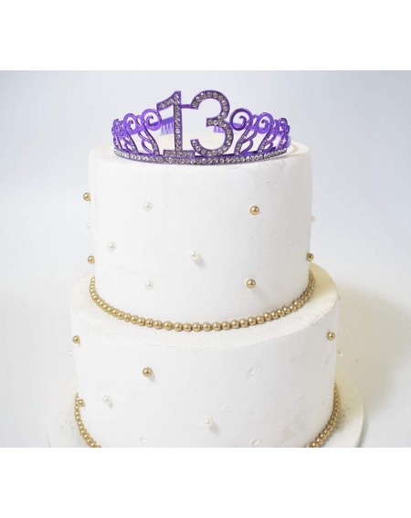 Party Packs 13th Birthday Purple Tiara and Sash Purple Glitter Satin Sash and Crystal Rhinestone Tiara Crown for Happy 13th B...