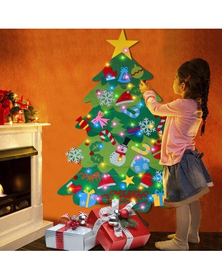 Ornaments Kids DIY Felt Christmas Tree-3.3ft Christmas Wall Hanging with 31 Pcs Ornaments-16.4ft with 50 LED String Light for...