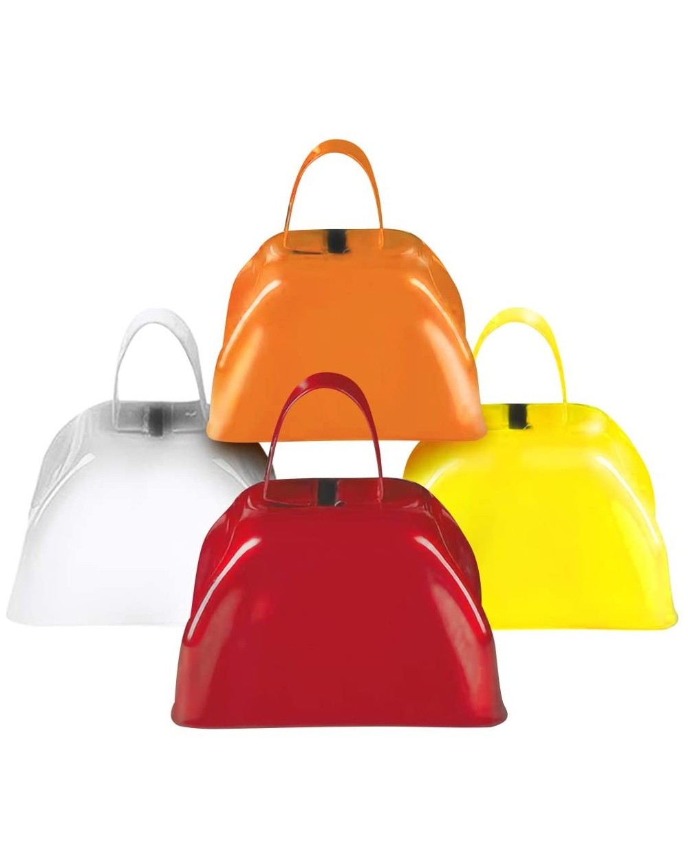 Noisemakers 3 Inch Metal Cowbells Set - Pack of 4 - Loud Metal Cowbell Noisemakers with Handles - Red- Orange- Yellow and Whi...