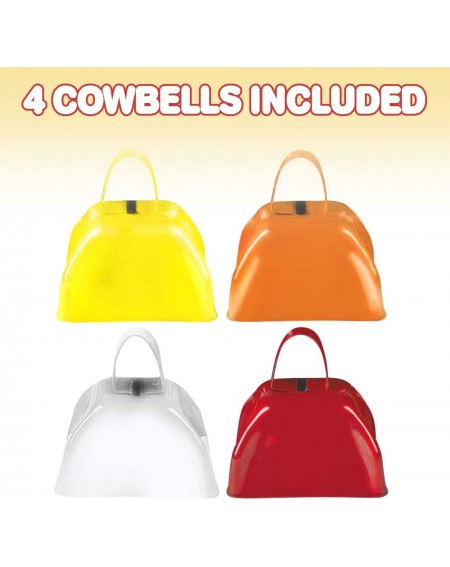 Noisemakers 3 Inch Metal Cowbells Set - Pack of 4 - Loud Metal Cowbell Noisemakers with Handles - Red- Orange- Yellow and Whi...