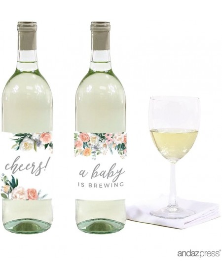 Favors Peach Coral Floral Garden Party Baby Shower Collection- Wine or Apple Cider Bottle Labels- 20-Pack - Labels Wine Bottl...