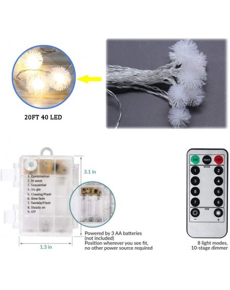 Indoor String Lights Led String Lights- 20FT 40LED Battery Powered Starry Fairy Lights with Remote Control- Snowball String L...
