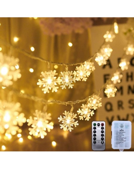 Outdoor String Lights Christmas Lights- 19.6 ft 40 LED Snowflake String Lights Battery Operated- 8 Modes Waterproof Fairy Lig...