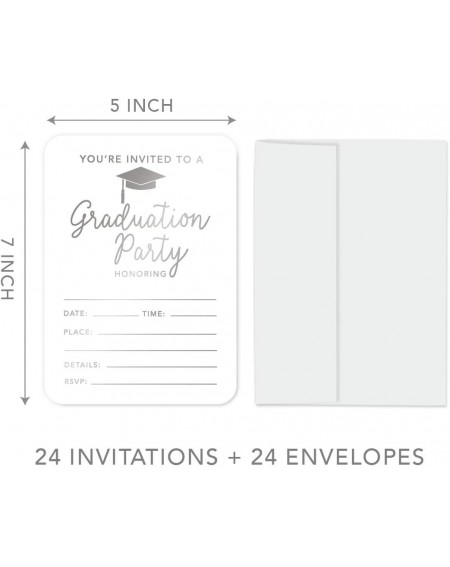 Invitations Graduation Invitations with Envelopes- 5x7-inch- Metallic Silver- 24-Pack- Junior High School College University ...