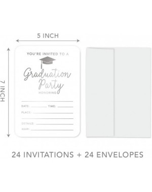 Invitations Graduation Invitations with Envelopes- 5x7-inch- Metallic Silver- 24-Pack- Junior High School College University ...