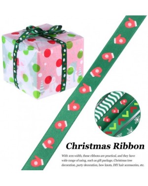 Bows & Ribbons Christmas Ribbon Gift Wrapping Printed Grosgrain Satin Ribbons for DIY Craft 12pcs (Green) - Green - C619ID6MH...