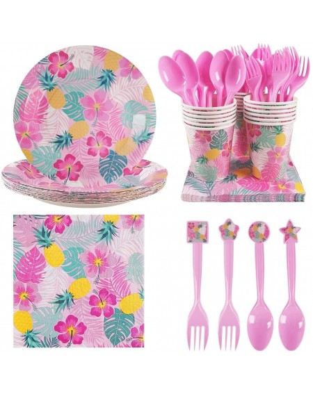 Party Packs Hawaiian Pineapple Party Supplies - Serves 18 Guest Includes Party Plates- Spoons- Forks- Cups- Napkins Party Pac...