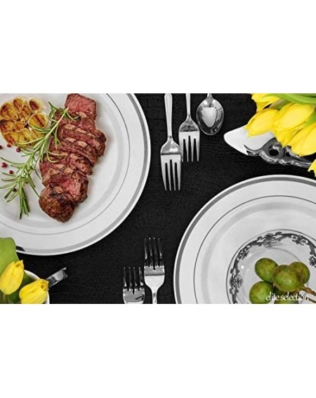 Tableware Pack of 25 White Dinner Disposable Party Plastic Plates With Silver Rim 10.25-Inch - CO12O266C9X $15.40
