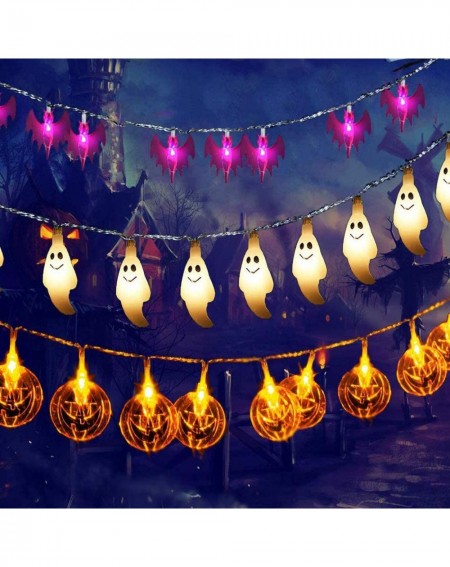 Outdoor String Lights Halloween String Lights- Pumpkin Ghost and Bat Halloween Decorations 29.6ft 60 LED String Lights Remote...