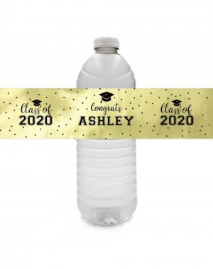 Favors Personalized Graduation Water Bottle Labels - 12 Stickers (Gold Foil) - Gold Foil - CO19653W38D $11.58