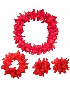 Favors 4 Pcs set Hawaiian Leis Jumbo necklaces bracelets headband - Red - CM12LUKHRTR $9.94