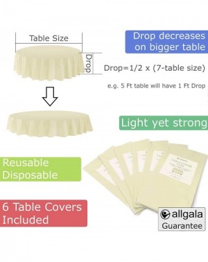 Tablecovers 6-Pack Premium Plastic Table Cover Medium Weight Disposable Tablecloth-6PK Round 84"-Ivory-TC58622 - Ivory - C719...