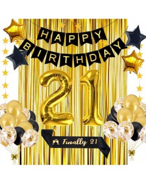 Balloons 21st Black Gold Birthday Decorations Party Supplies - Finally 21 Birthday Sash - Birthday Banner - Gold Foil Curtain...