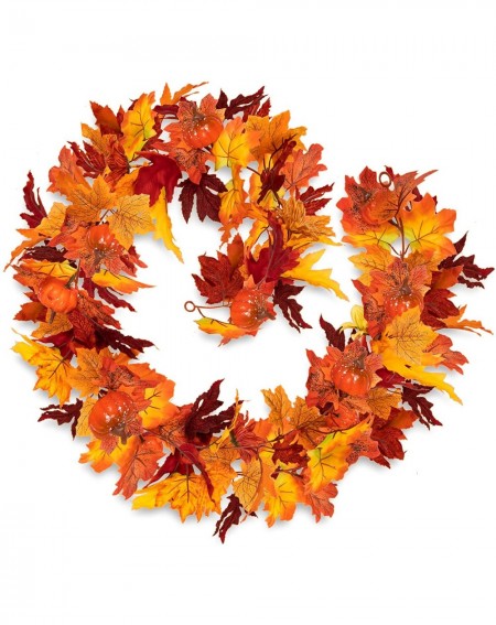 Garlands Autumn Maple Leaves Garland Artificial Pumpkin Ornaments Garland with 2 Hooks Fall Hanging Vine Decoration 6Ft Fake ...