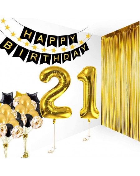Balloons 21st Black Gold Birthday Decorations Party Supplies - Finally 21 Birthday Sash - Birthday Banner - Gold Foil Curtain...