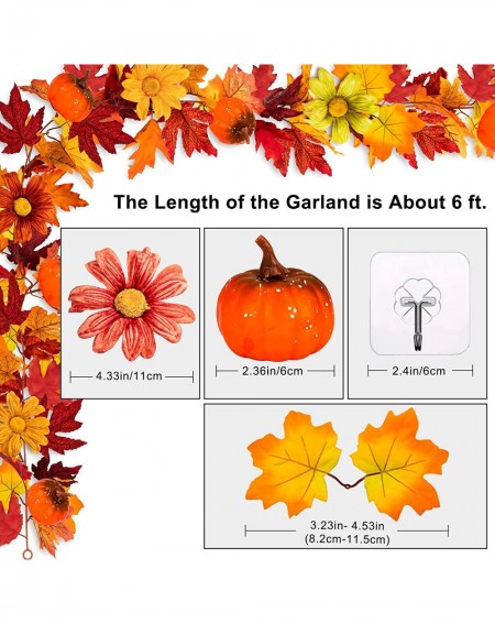 Garlands Autumn Maple Leaves Garland Artificial Pumpkin Ornaments Garland with 2 Hooks Fall Hanging Vine Decoration 6Ft Fake ...