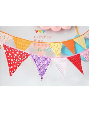 Banners & Garlands Fabric Bunting Banners(Set of 12)-100% Durable Cotton-Small Size Kids Flag -Multi-Colorful Flags for Parti...