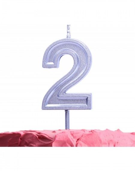 Cake Decorating Supplies Number 2 Birthday Candle - Silver Number Two Candle on Stick - Elegant Silver Number Candles for Bir...