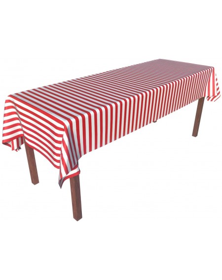 Tablecovers Heavy Duty Disposable Plastic Tablecloth Tablecover Rectangle Red White Stripe 54 Inch. x 108 Inch. 6 Pack Party ...