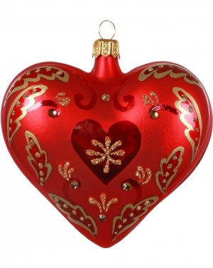 Ornaments Christmas Ornament 2020- Elegant Red Heart- Blown Glass - C0195XUONCI $20.23