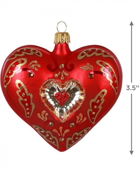 Ornaments Christmas Ornament 2020- Elegant Red Heart- Blown Glass - C0195XUONCI $20.23