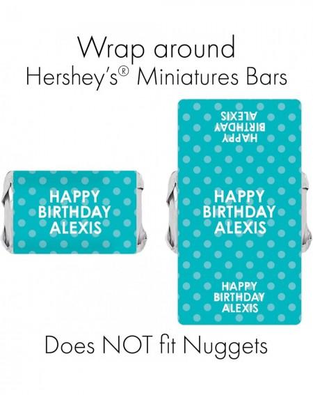 Favors Personalized Happy Birthday Party Mini Candy Bar Wrappers with Name - 45 Stickers (Teal) - Teal - CU198U4N3DH $14.01