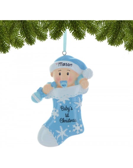Ornaments Personalized Baby's 1st Christmas Stocking Tree Ornament 2020 - Boy in Hat with Pacifier and Favorite Toy Snowflake...