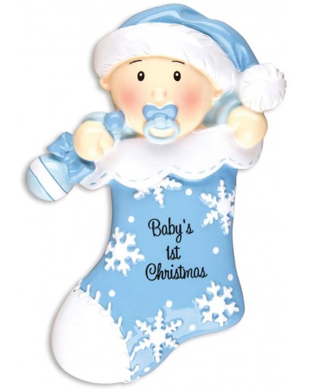 Ornaments Personalized Baby's 1st Christmas Stocking Tree Ornament 2020 - Boy in Hat with Pacifier and Favorite Toy Snowflake...