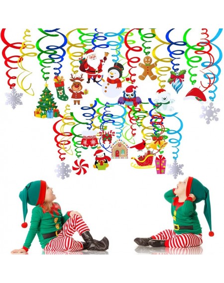 Streamers 40 Pcs Christmas Hanging Swirl Foil Party Swirls Streamers with Assorted Santa Snowmen Stockings Foil Snowflake Gin...