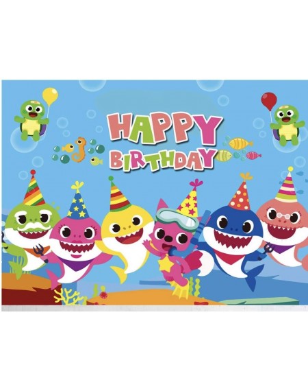 Banners Baby Shark Birthday Banner/Photo Backdrop 4x2.5 ft - C618ZYDT7WQ $22.93