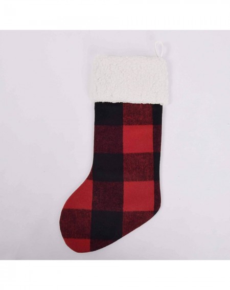 Stockings & Holders Buffalo Check Plaid with 3D Applique Embroidery Cute Moose Body-Ivory Sherpa Cuff Christmas Stocking -10"...