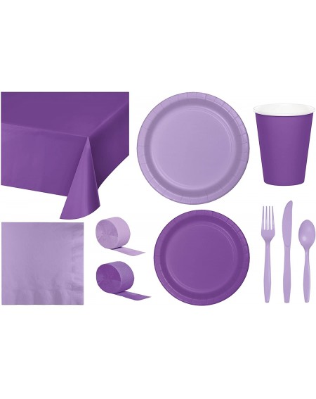 Party Packs Party Bundle Bulk- Tableware for 24 People Amethyst and Lavender- 2 Size Plates Napkins- Paper Cups Tablecovers a...