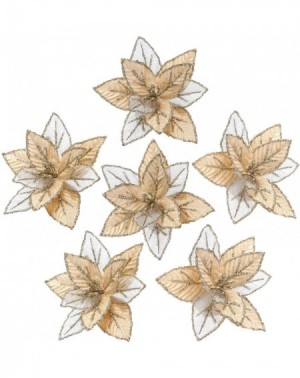 Ornaments 12-Pack Artificial Glitter Poinsettia Christmas Flower Ornaments Tree Decorations- 6.5-inch- Gold - Gold - CX18W4DR...
