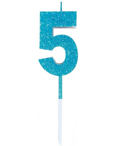 Cake Decorating Supplies 3.25in (8.3cm) Large Ultra Sparkle Frozen Blue Glitter Birthday Number 5 Candle - Cake Topper - Nr 5...