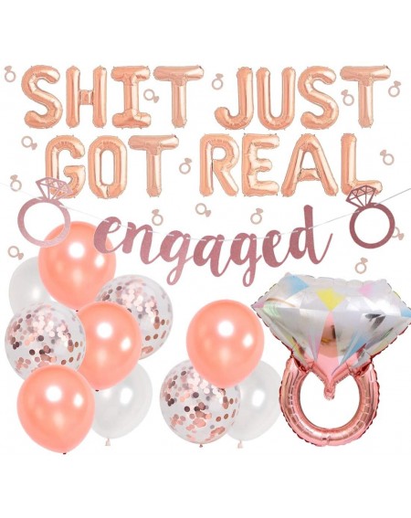 Balloons Shit Just Got Real Engagement Decorations Rose Gold Wedding Bachelorette Bridal Shower Party Decor Diamond Ring Ball...